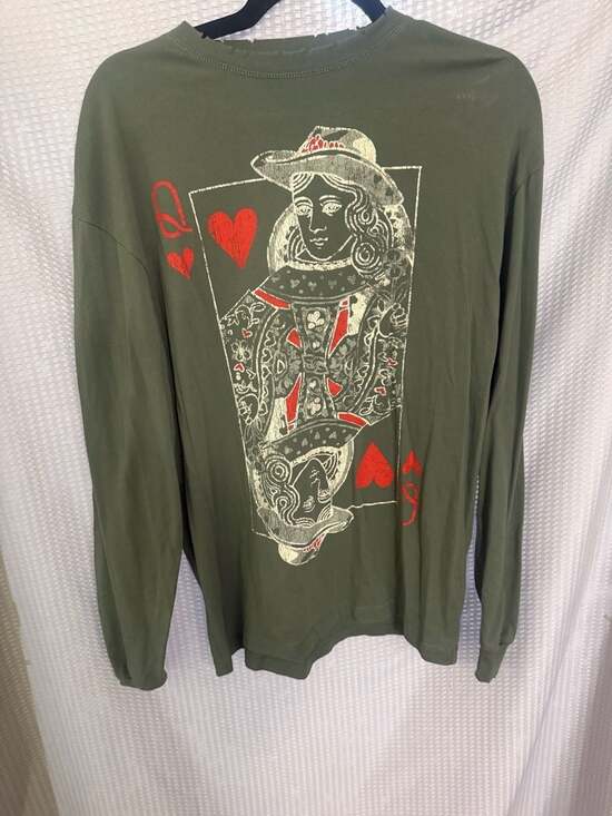 Goodie Two Sleeves Tops - Goodie Two Sleeves Queen of Hearts Long Sleeve Distressed T-Shirt